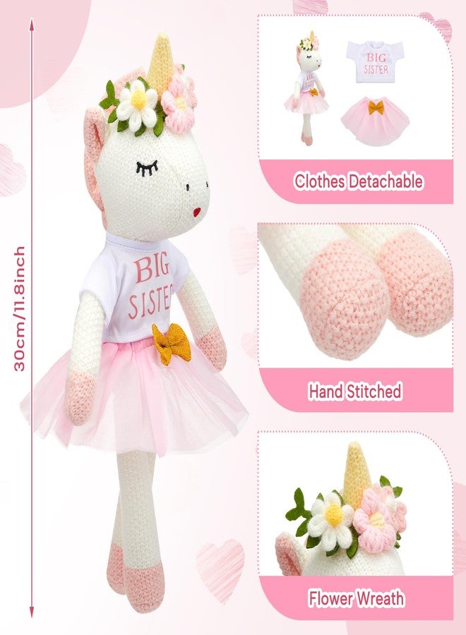 Blueweenly Big Sister Gift for Girls 11.8 Inches Unicorn Stuffed Animal Plush Doll with Pink Tutu Skirt and White Message Big Sister Shirt, Gifts for Girls Toddler - Image 4